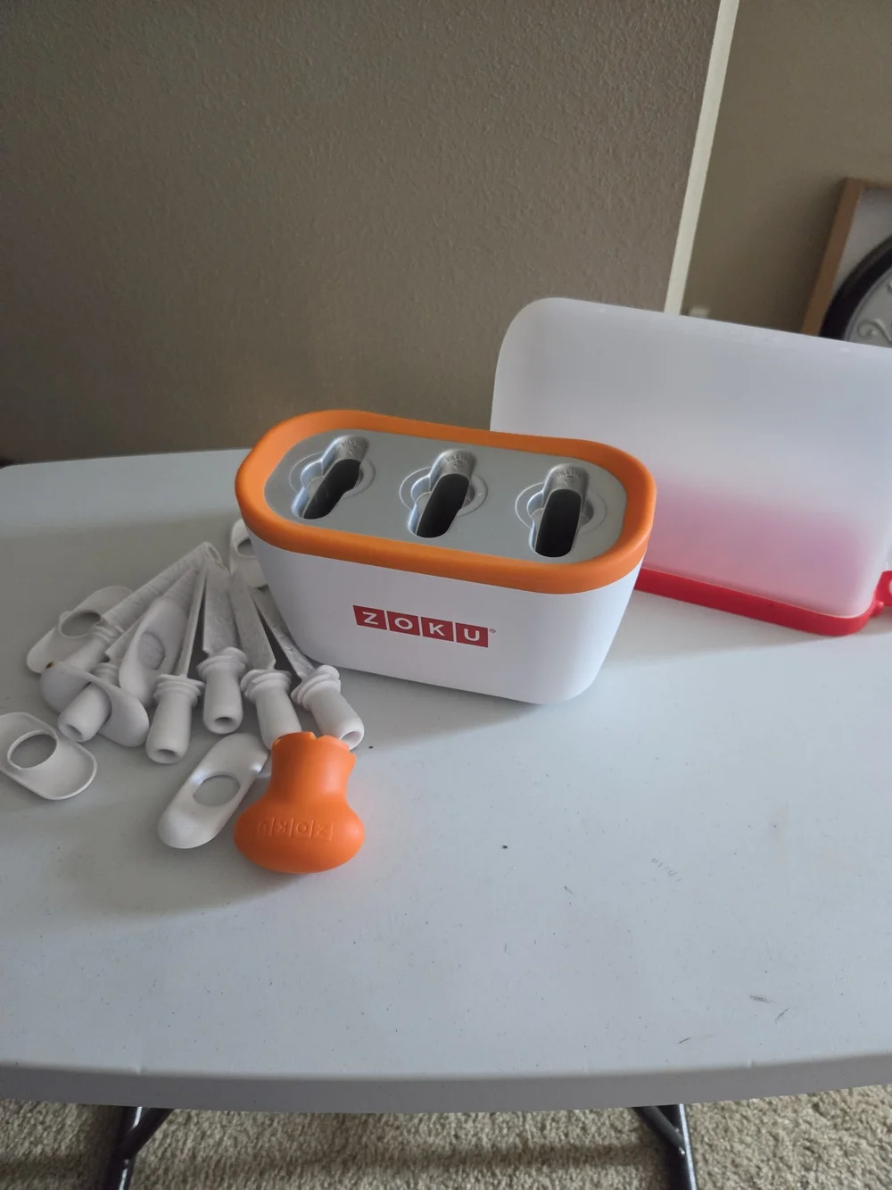 Zoku 3-Hole Ice Pop Mold Set w/ Reusable Sticks White/Orange/Gray Plastic